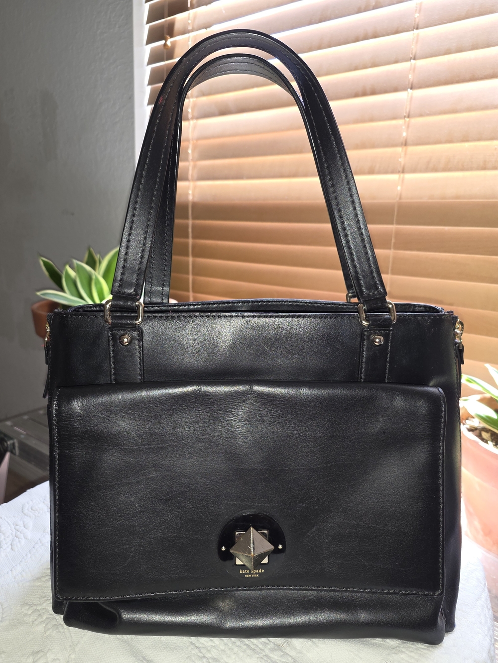 kate spade Black Leather Shoulder Bag with Front Pocket
